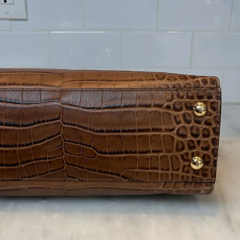 Michael Kors Bag Purse Handbag Croc Embossed Leather Brown Hamilton Tote Bag